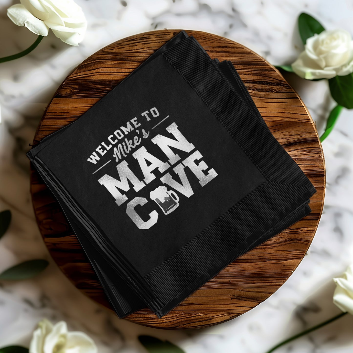 Welcome To Mike's Man Cave Black Napkins product
