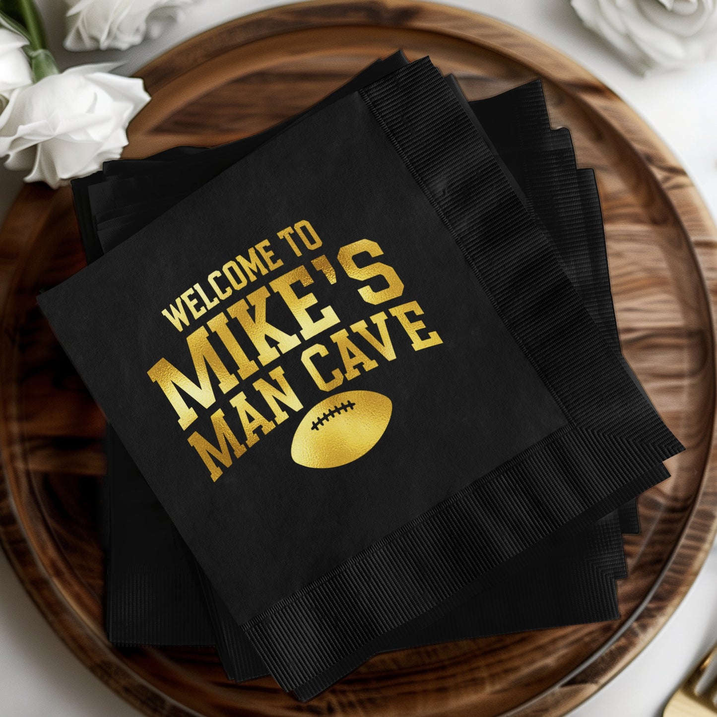 Welcome To Mike's Man Cave Black Party Napkins product type