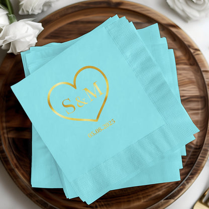 Personalized Wedding Date Monogram Heart Napkin Product