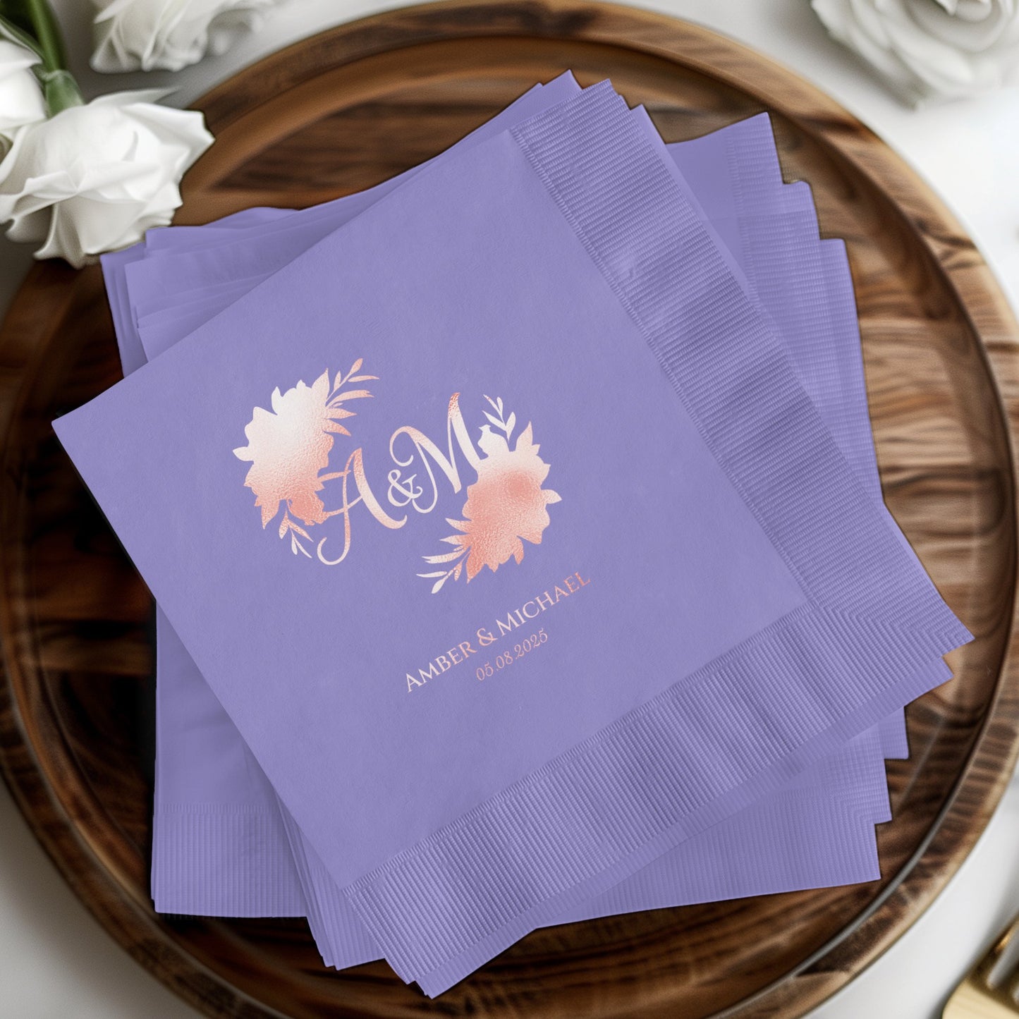 Elegant Personalized Wedding Napkins Custom Date product type