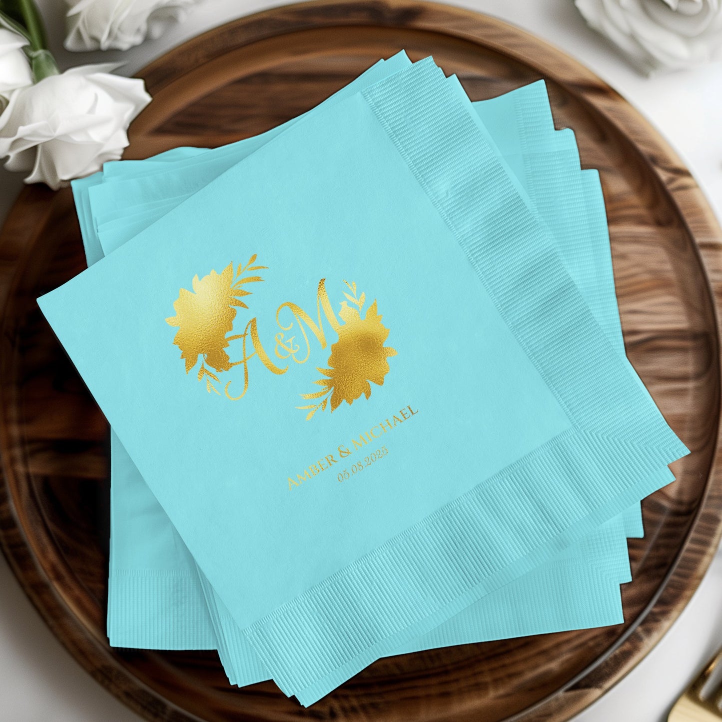 Personalized Aqua Wedding Napkin Product
