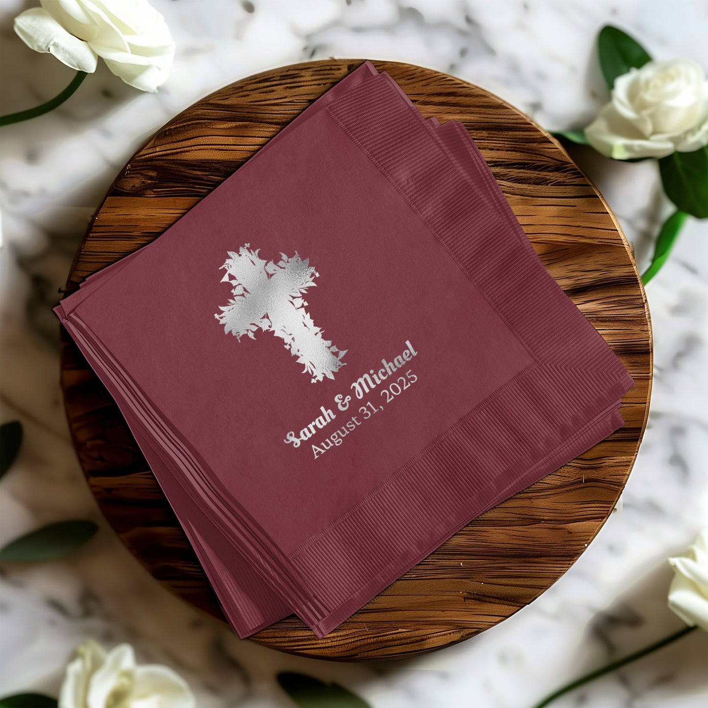 Personalized Wedding Date Cross Design Napkin product