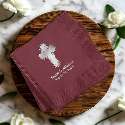 Personalized Wedding Date Cross Design Napkin product