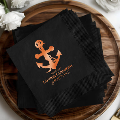 Launch Ceremony Yacht Name Black Napkin product type