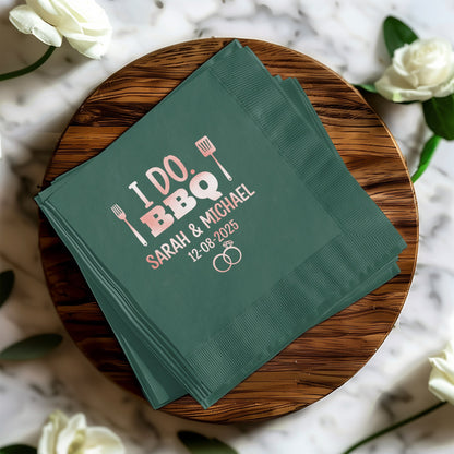 I Do BBQ Custom Wedding Date Green Napkin product type