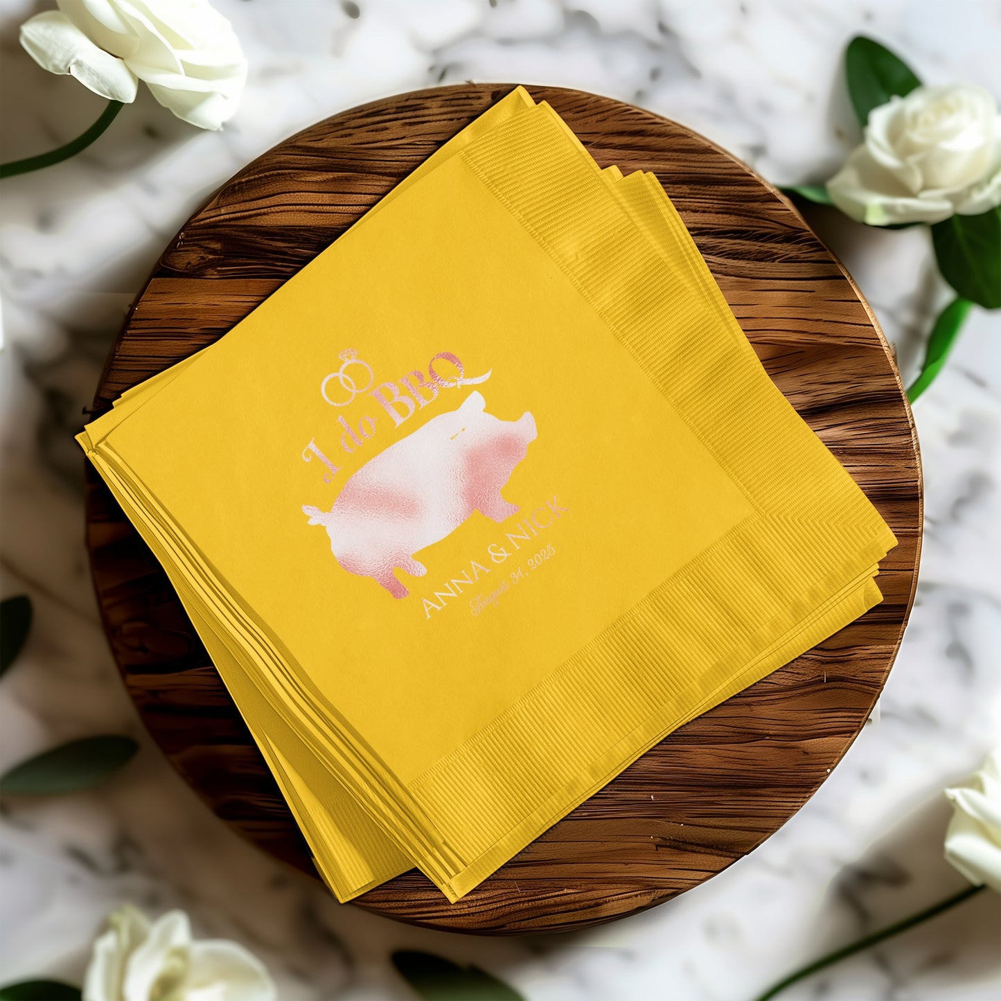 Custom BBQ Wedding Napkins Golden Yellow product
