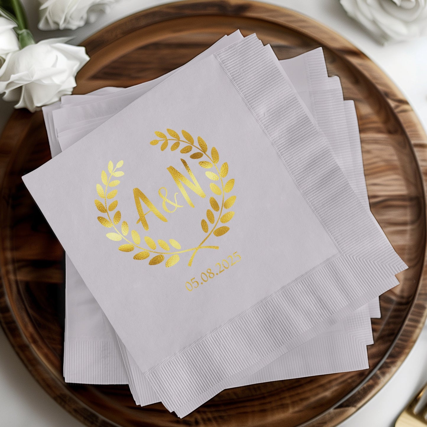Custom Gold Monogram White Paper Napkins product