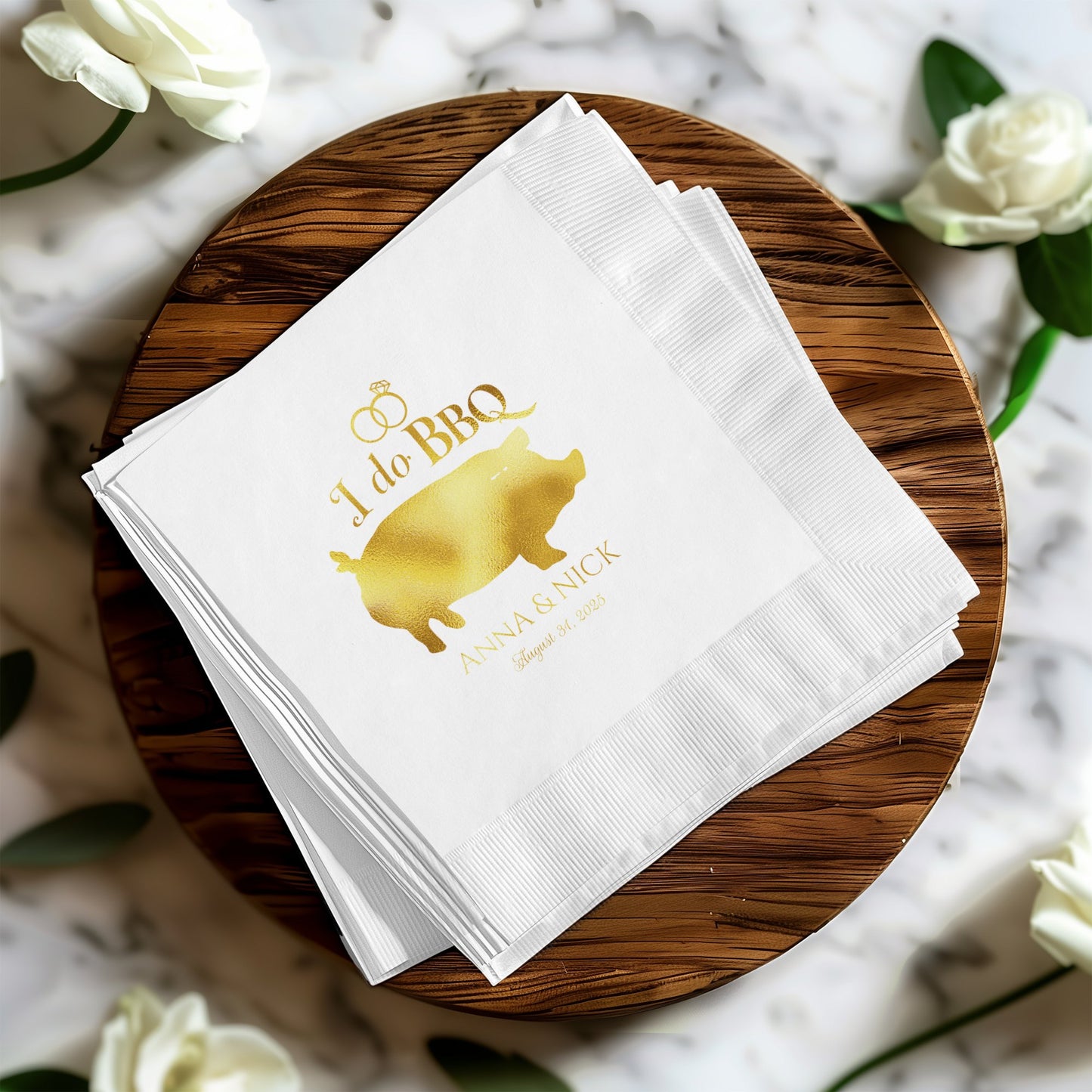 I Do BBQ Gold Pig Personalized Wedding Napkin product
