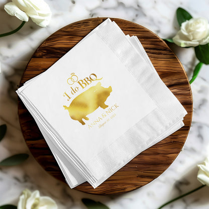 I Do BBQ Gold Pig Personalized Wedding Napkin product