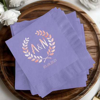 Custom Personalized Wedding Date Purple Napkins product type