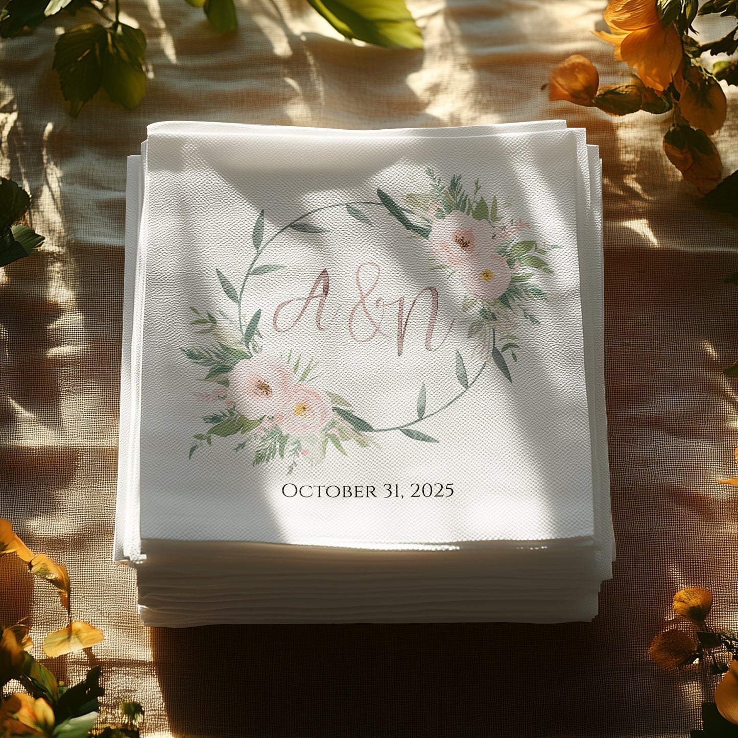 Floral Design Custom Wedding Date Napkin product