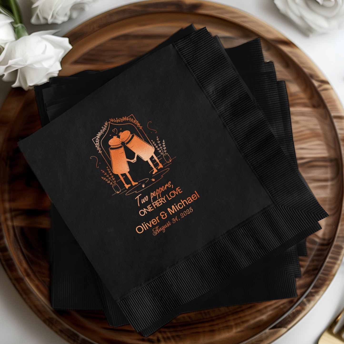 Customized Wedding Date and Name Black Napkins product