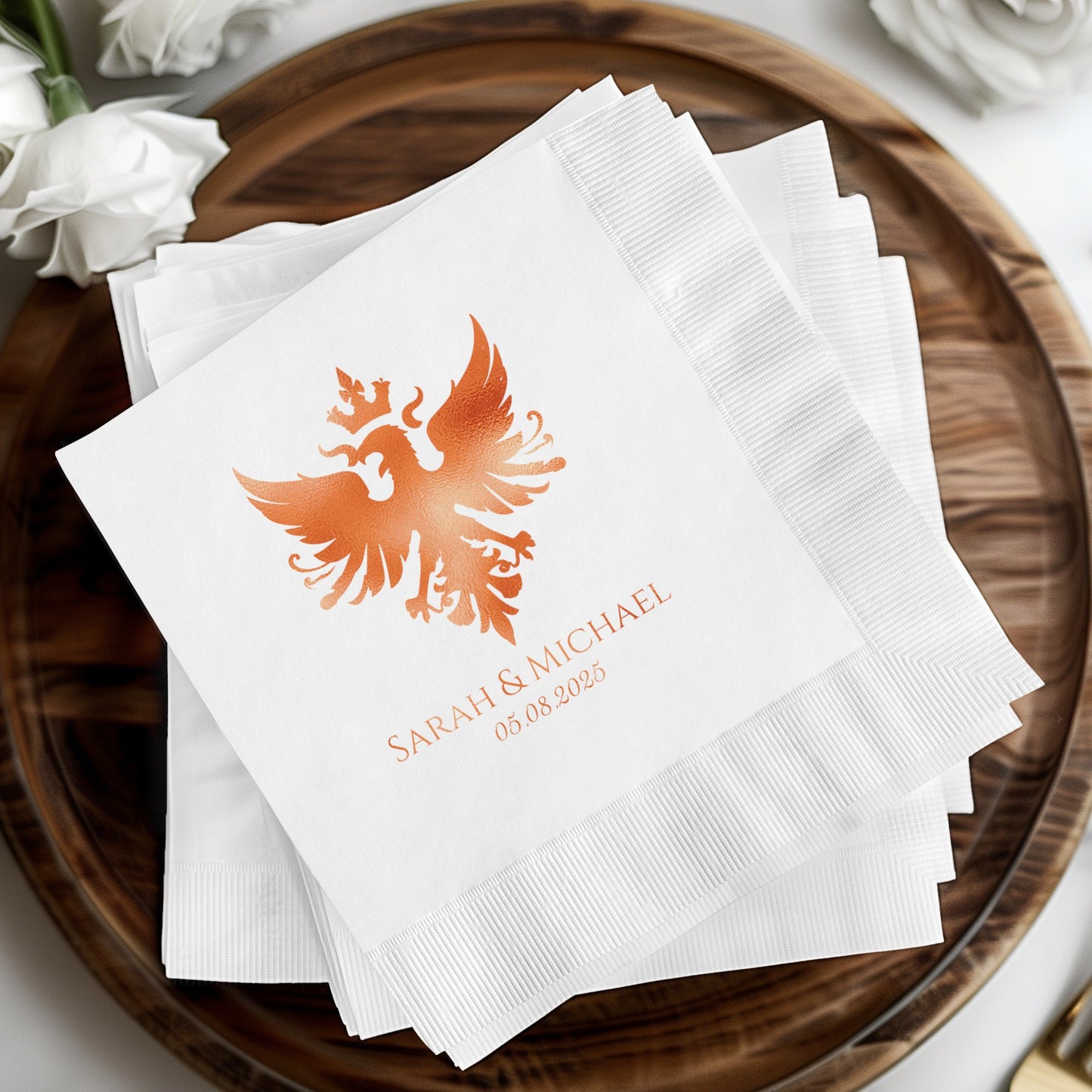 Elegant Custom Wedding Napkins with Gold Foil product type