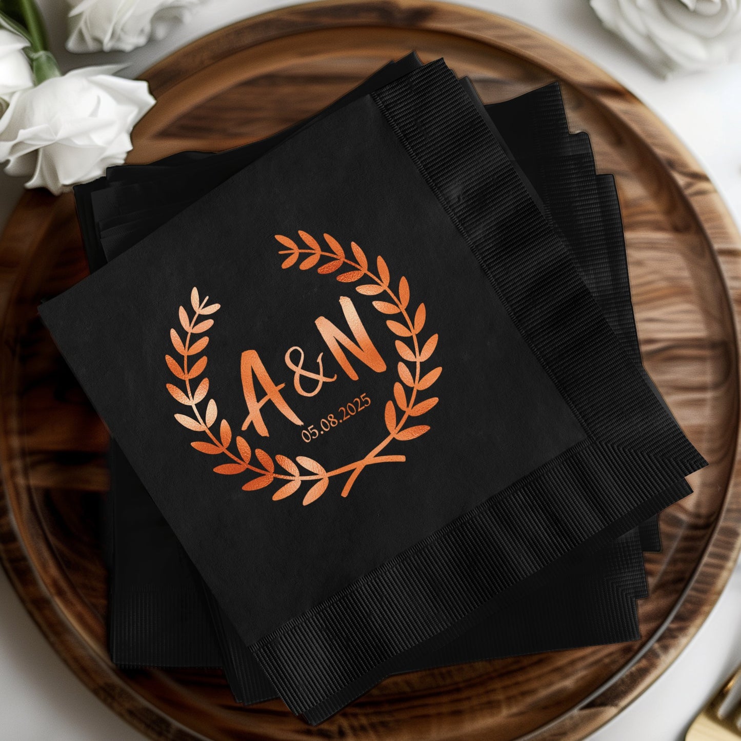 Elegant Personalized Black Napkins Wedding Party product