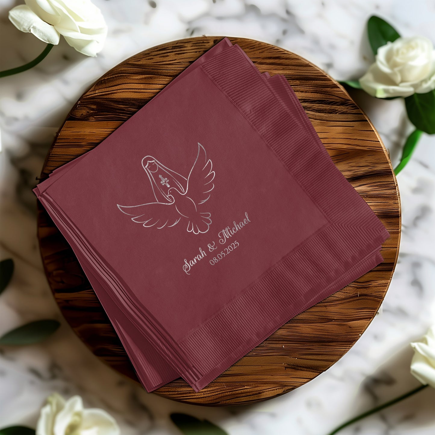 Personalized Wedding Napkins with Dove Design product type