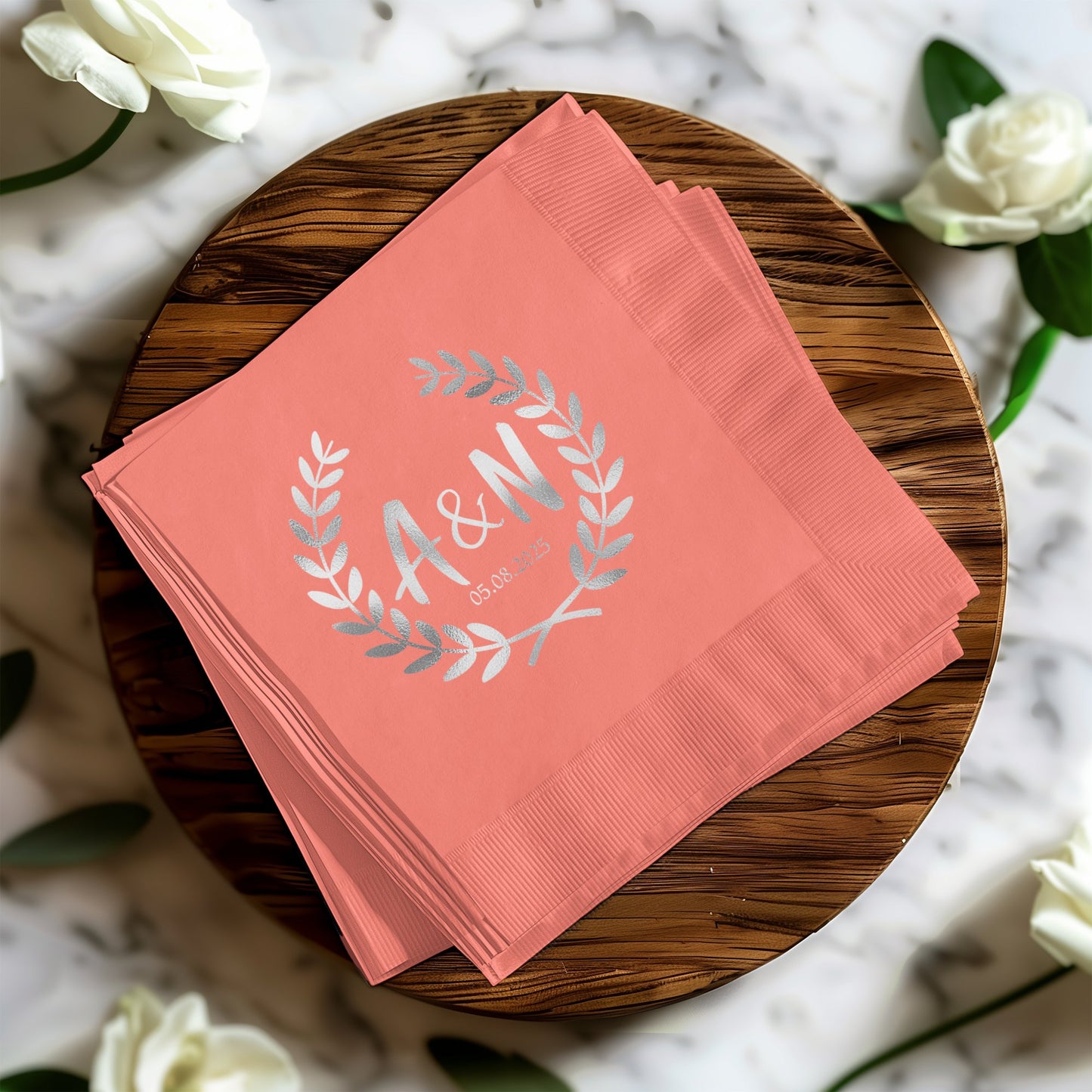 Customized Coral Monogrammed Wedding Napkins product