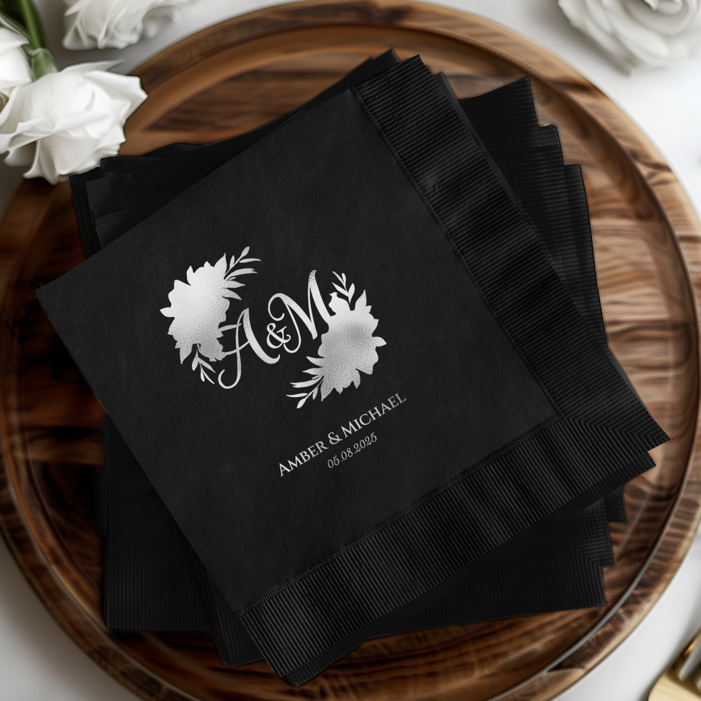 Personalized Wedding Initials Black Napkin product