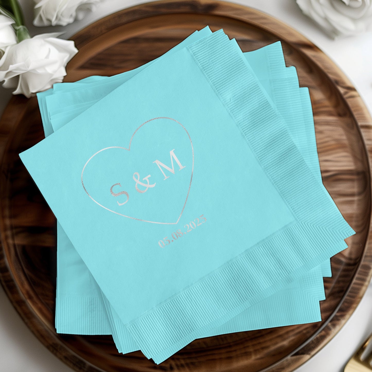 Personalized Heart Monogrammed Aqua Blue Napkin product