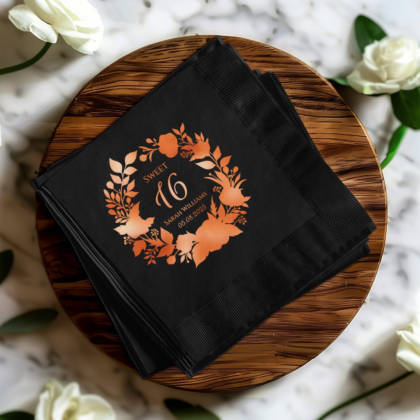 Sweet 16 Personalized Black Napkins Product