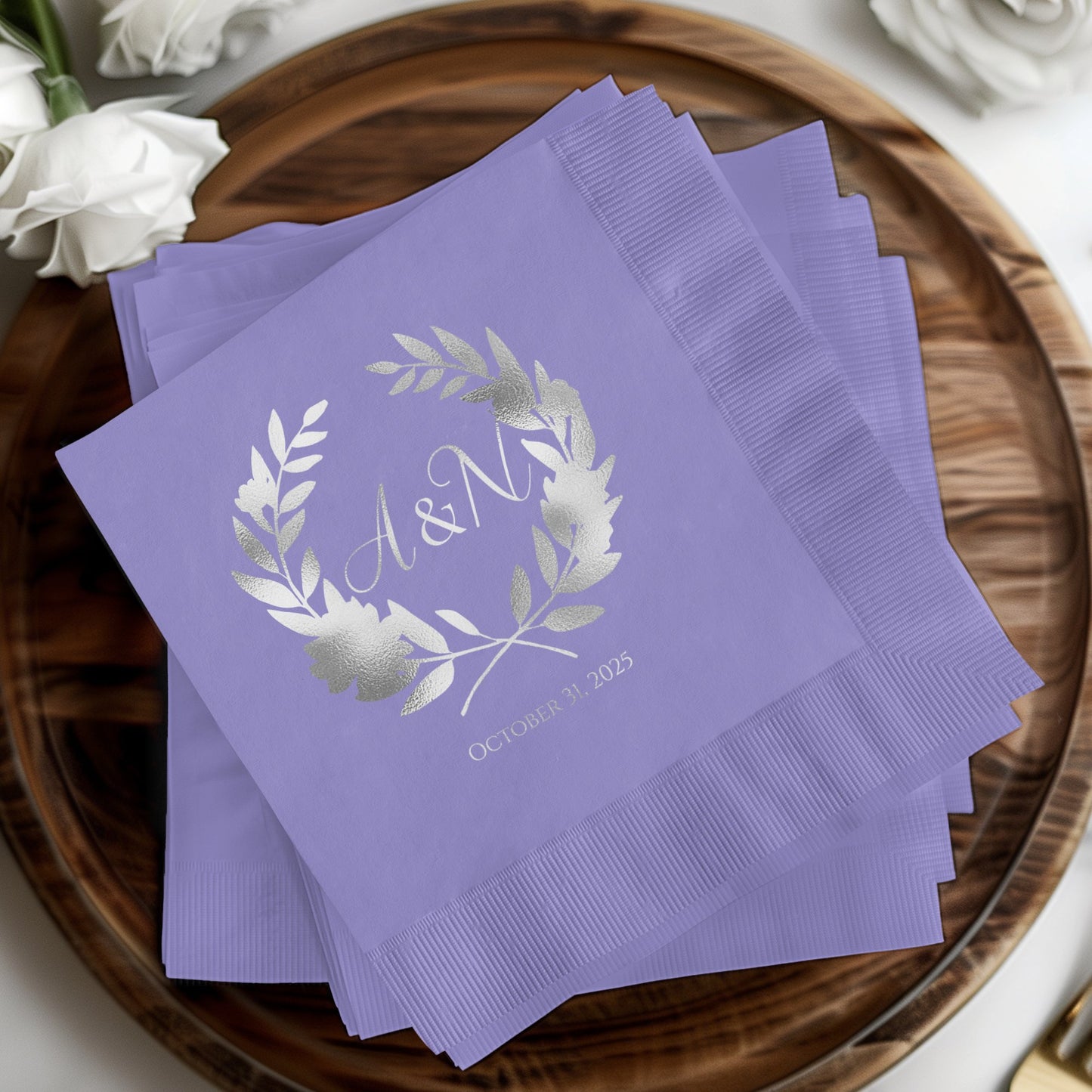 Custom Purple Wedding Date Napkin product