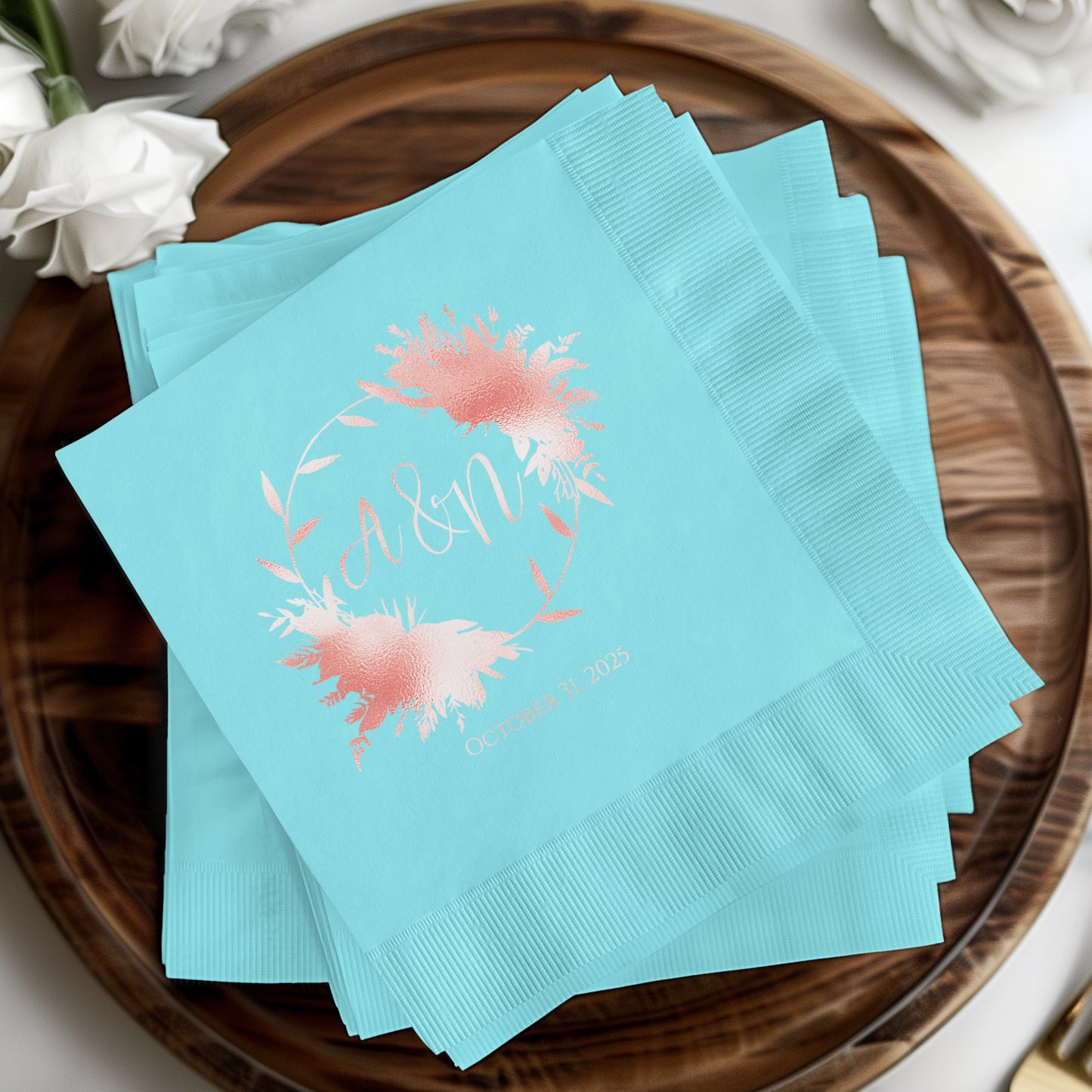 Personalized Floral Print Napkin Wedding Product