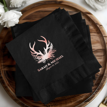 Personalized Wedding Date Antler Design Napkin product