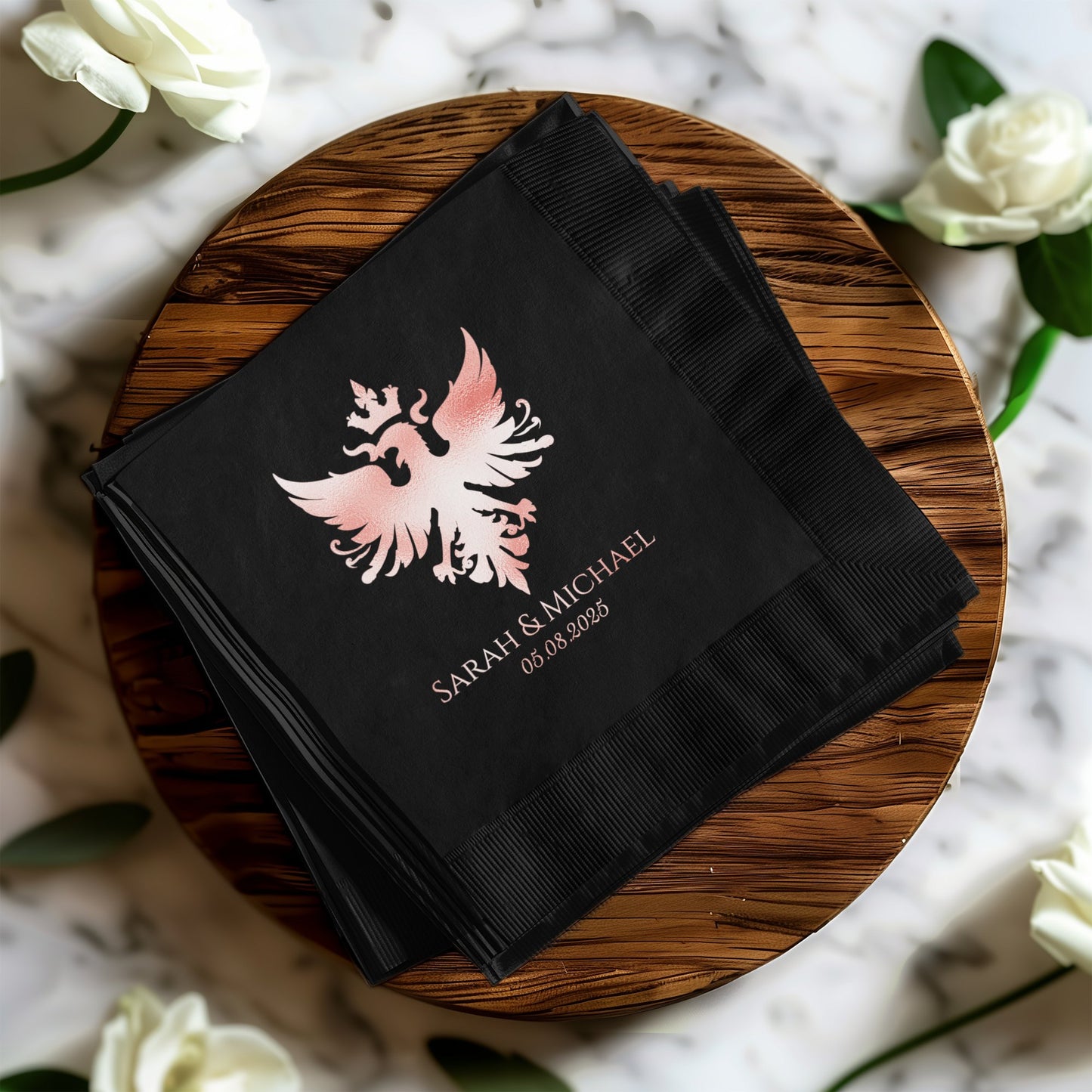 Custom Black Napkins Sarah & Michael Wedding product