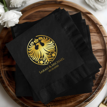 Elegant Black Napkins with Gold Foil Personalization product