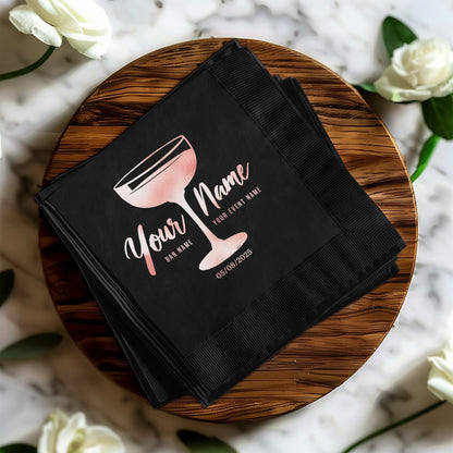 Custom Black Napkins with Stylish Champagne Glass product