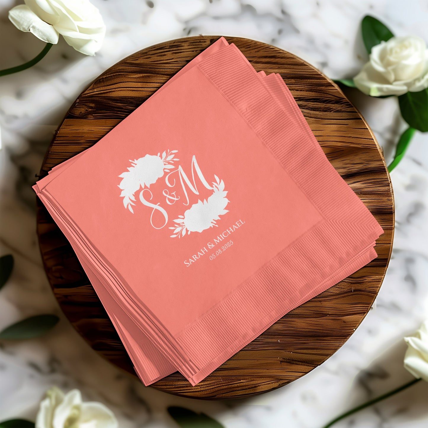 Custom Floral Monogram Embossed Napkins product type