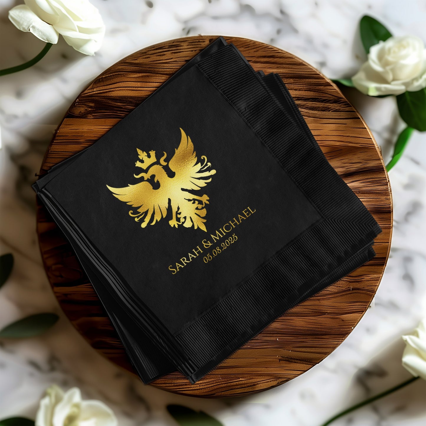 Personalized Black Napkins with Gold Design product type