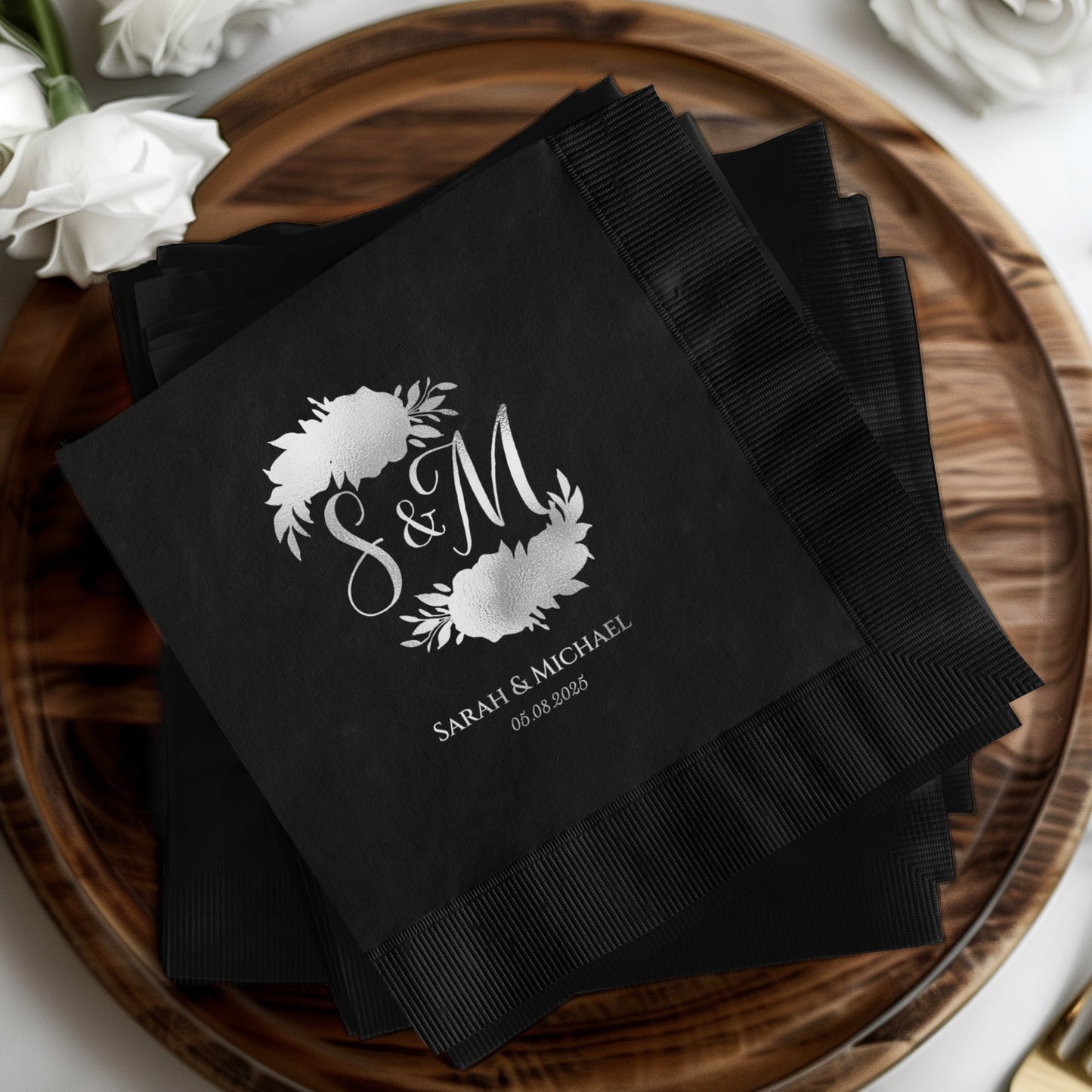Personalized Black Napkins with Elegant Monogram product type
