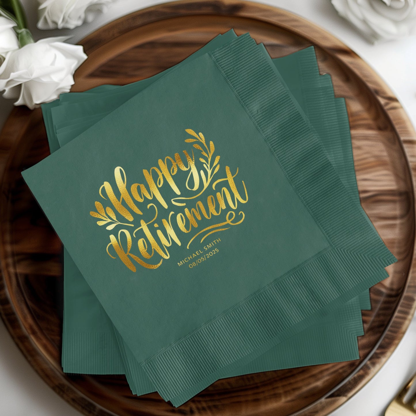 Happy Retirement Green and Gold Design Napkin product