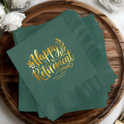 Happy Retirement Green and Gold Design Napkin product