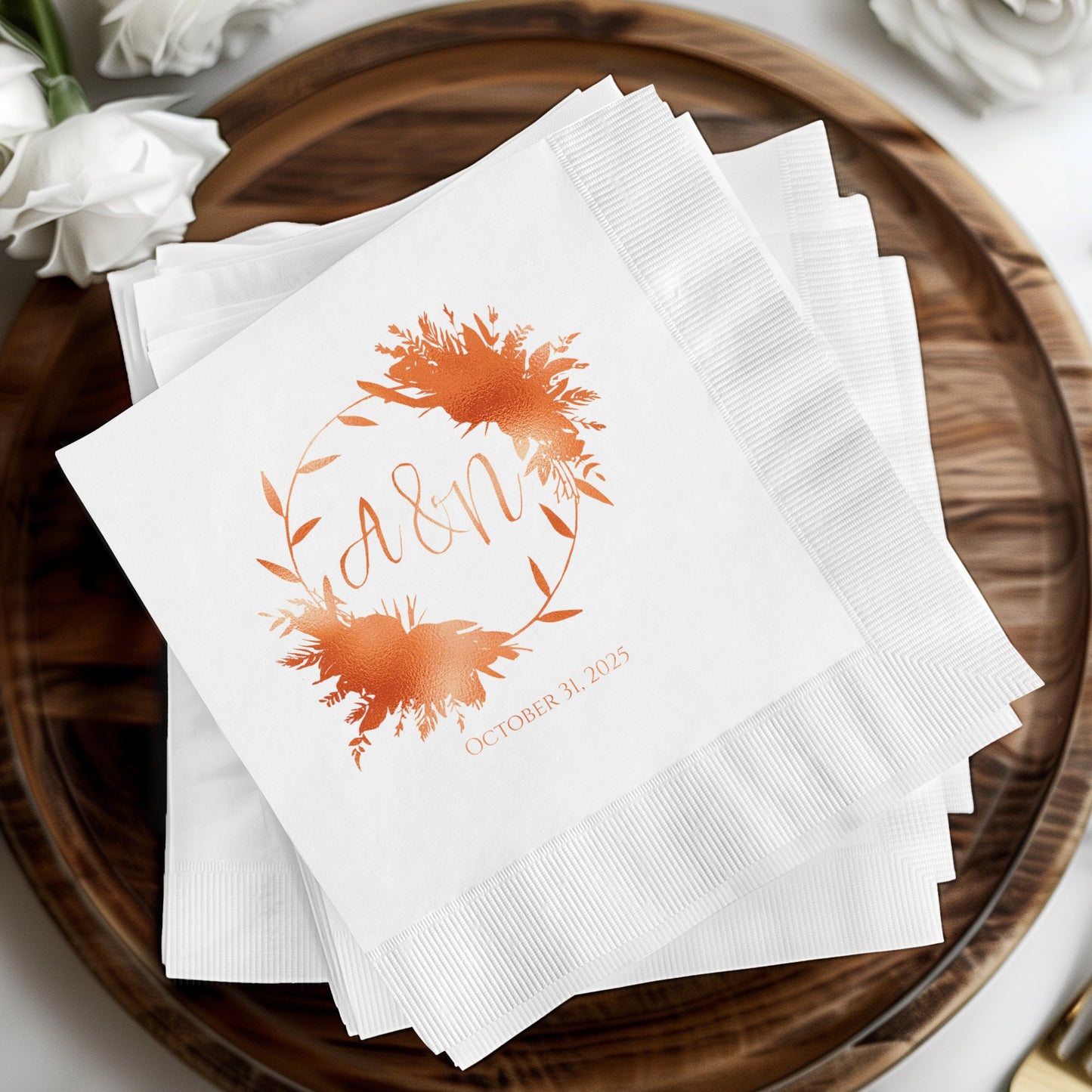 Custom Floral Monogram White Paper Napkins product