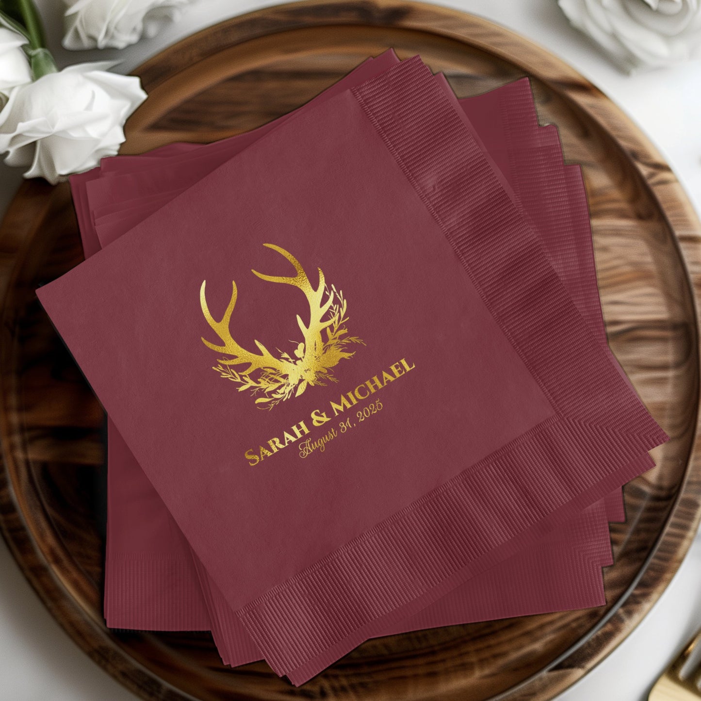Elegant Custom Antler Design Wedding Napkins product