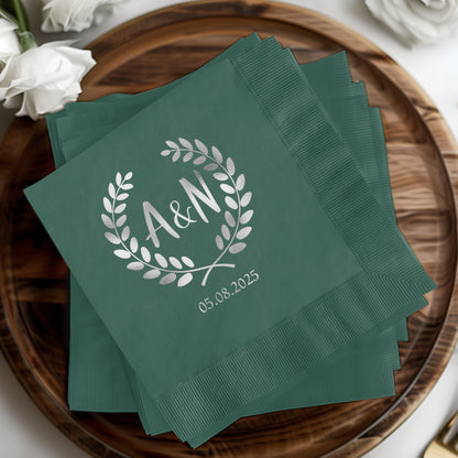 Personalized Initials and Date Green Napkin product