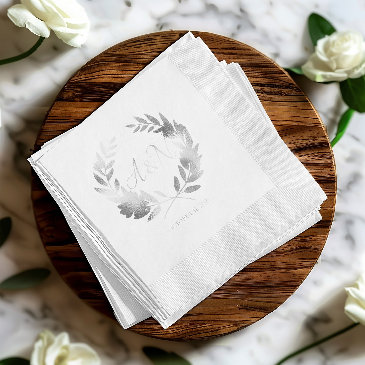 Monogrammed Floral Wedding Date Napkin product type