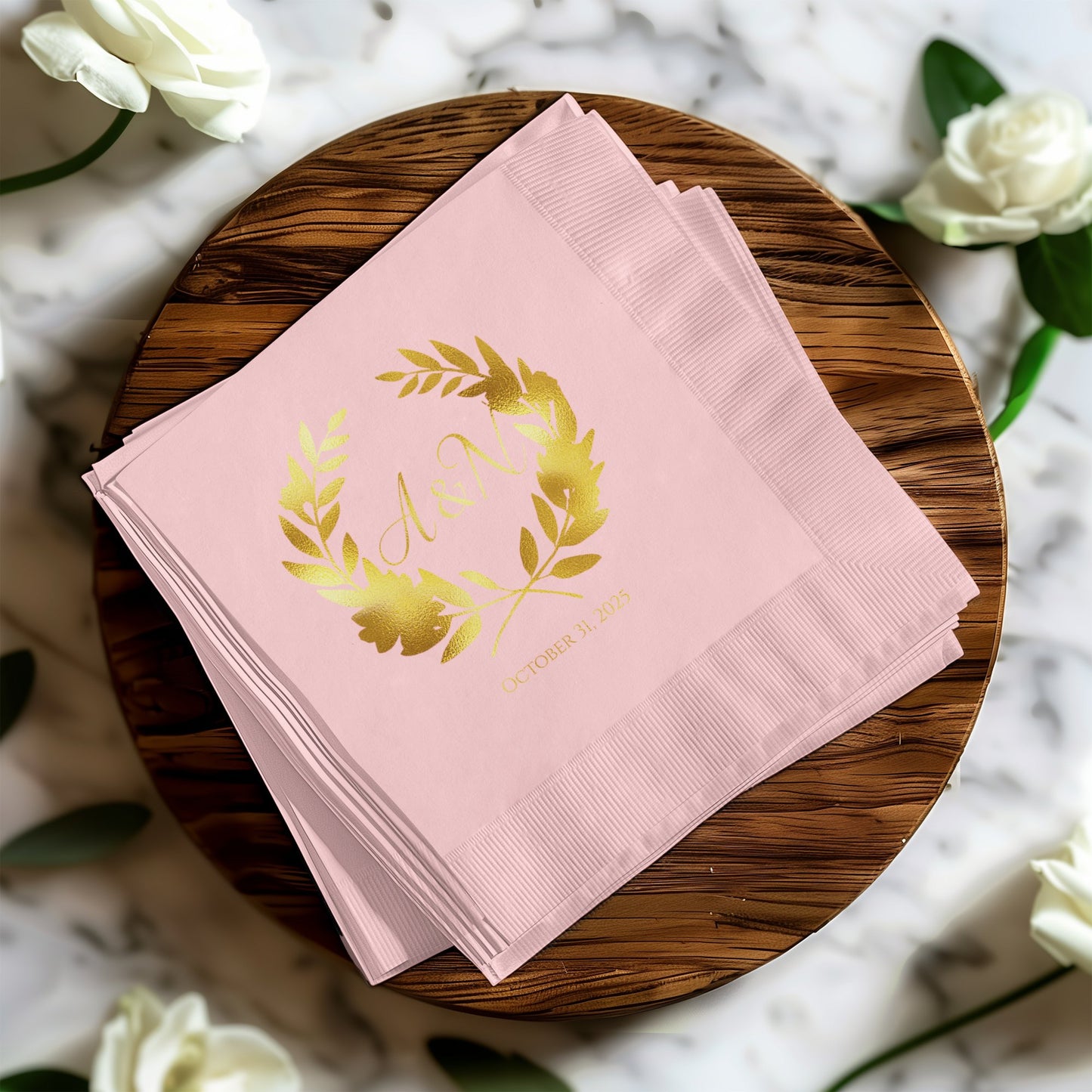 Personalized Pink Floral Design Wedding Napkins product