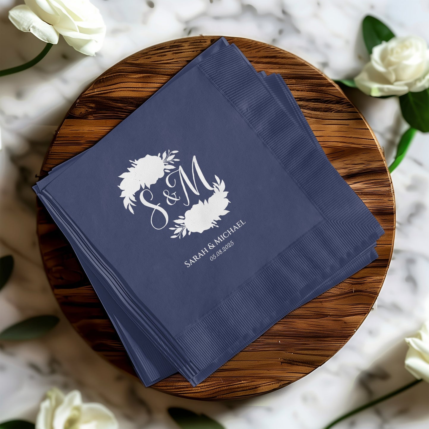 Elegant Personalized Wedding Napkins S&M Custom Date product type
