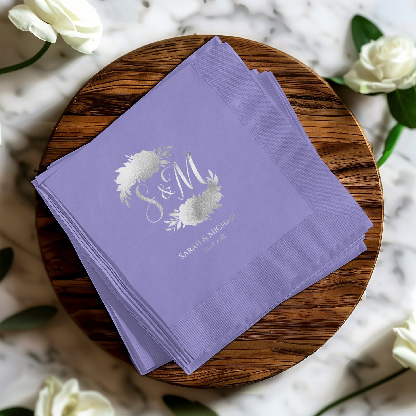 Elegant Personalized Purple Wedding Napkins product type
