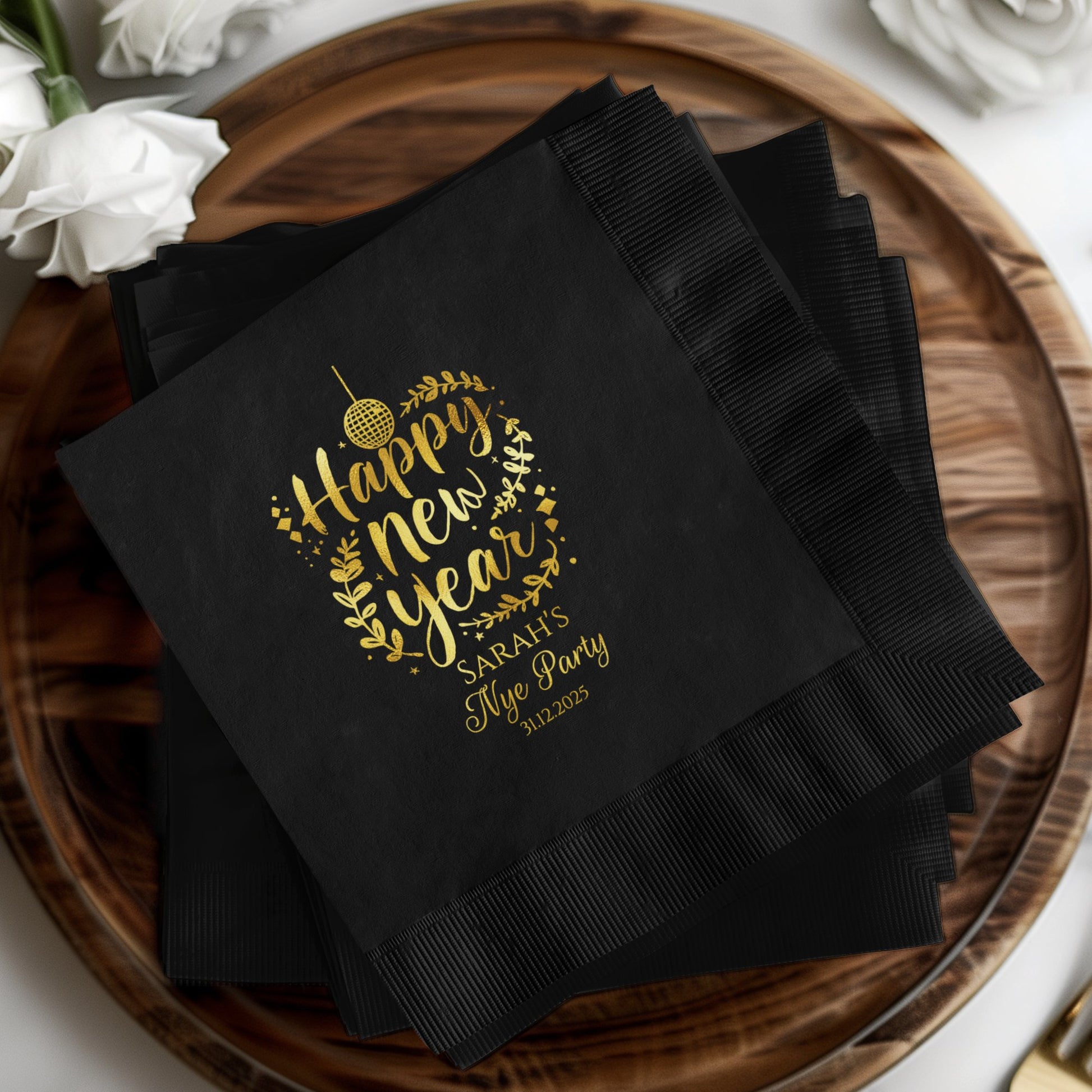 Happy New Year Party Black Custom Napkin product type