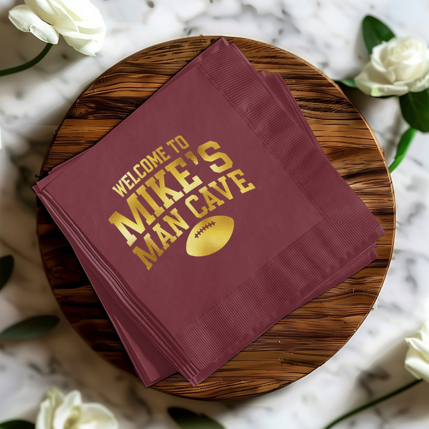 Welcome to Mike's Man Cave Football Napkin product