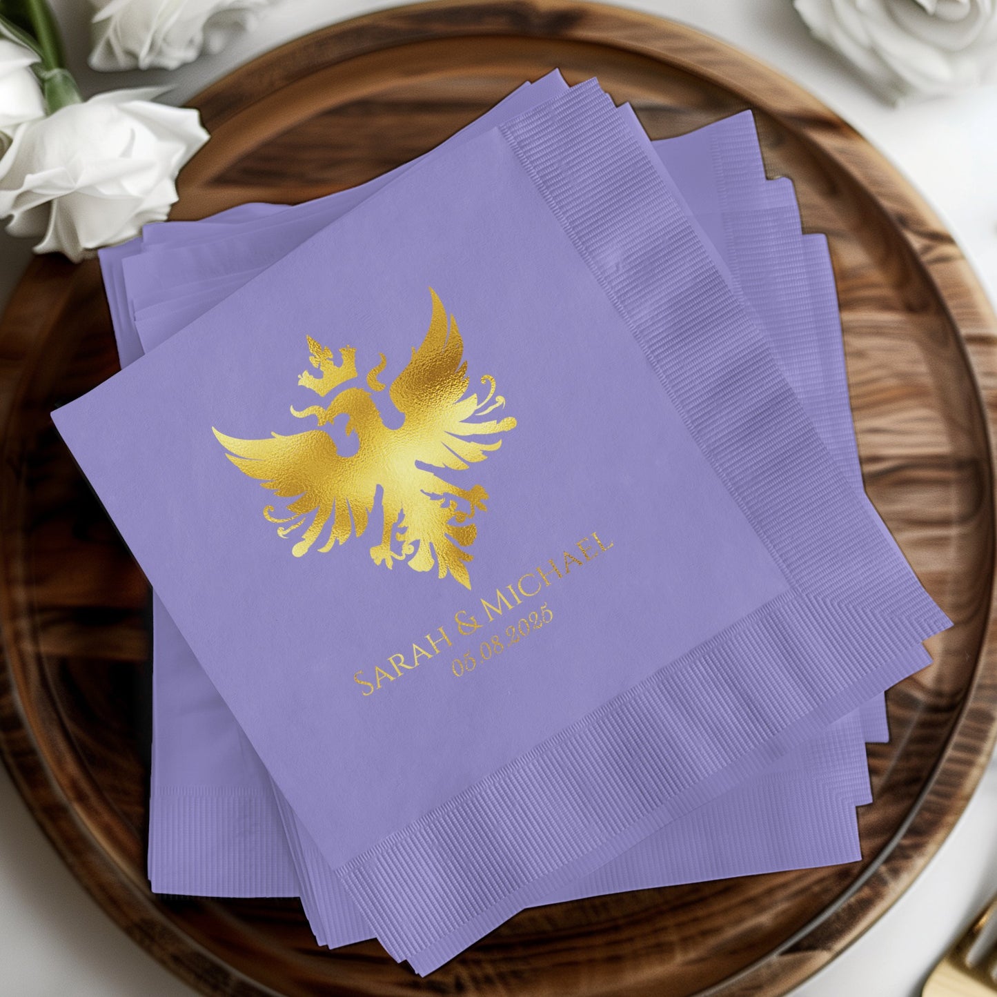 Personalized Wedding Golden Phoenix Design Napkins product type