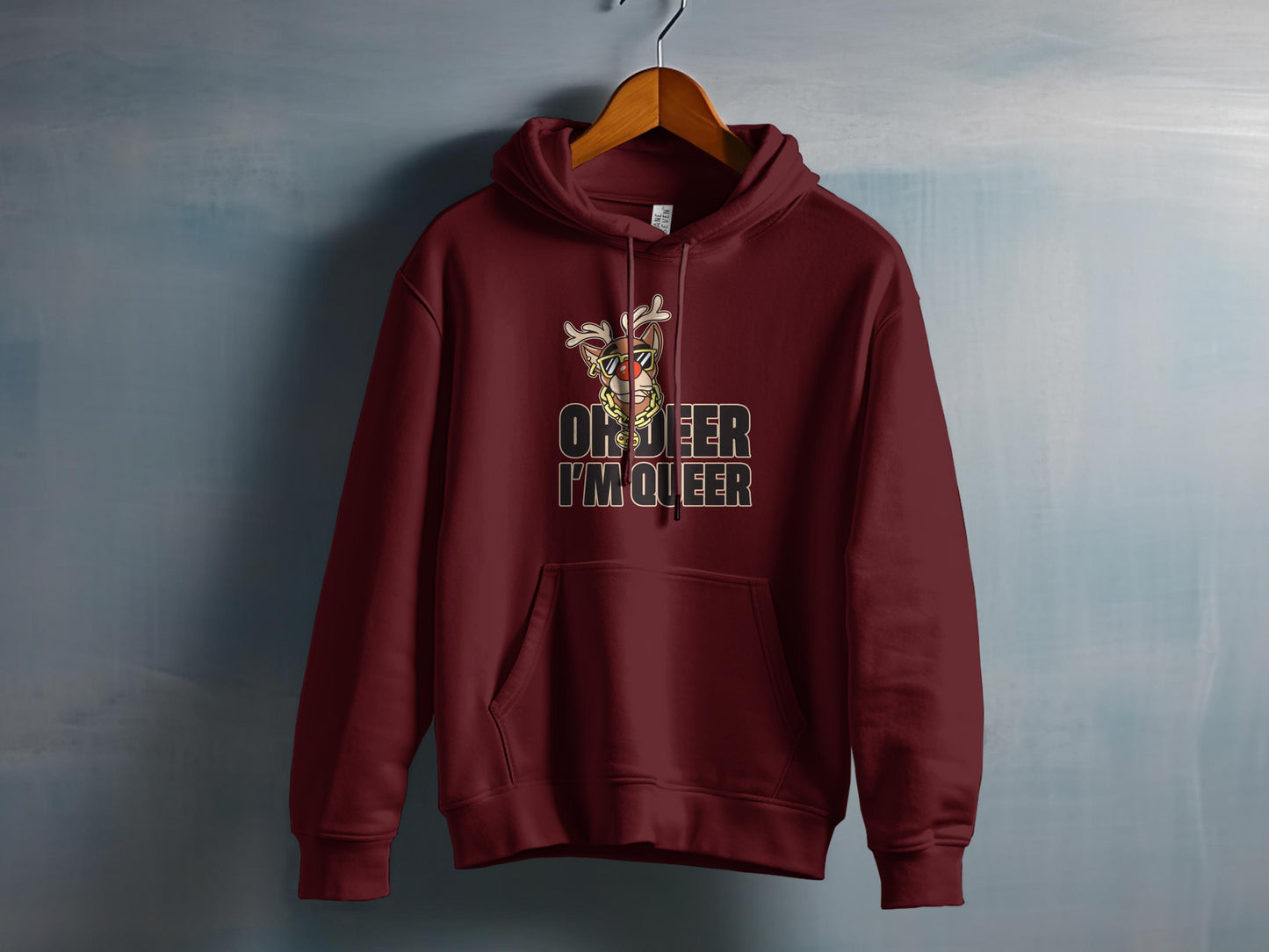 Queer Reindeer Print Festive Hooded Sweatshirt product type