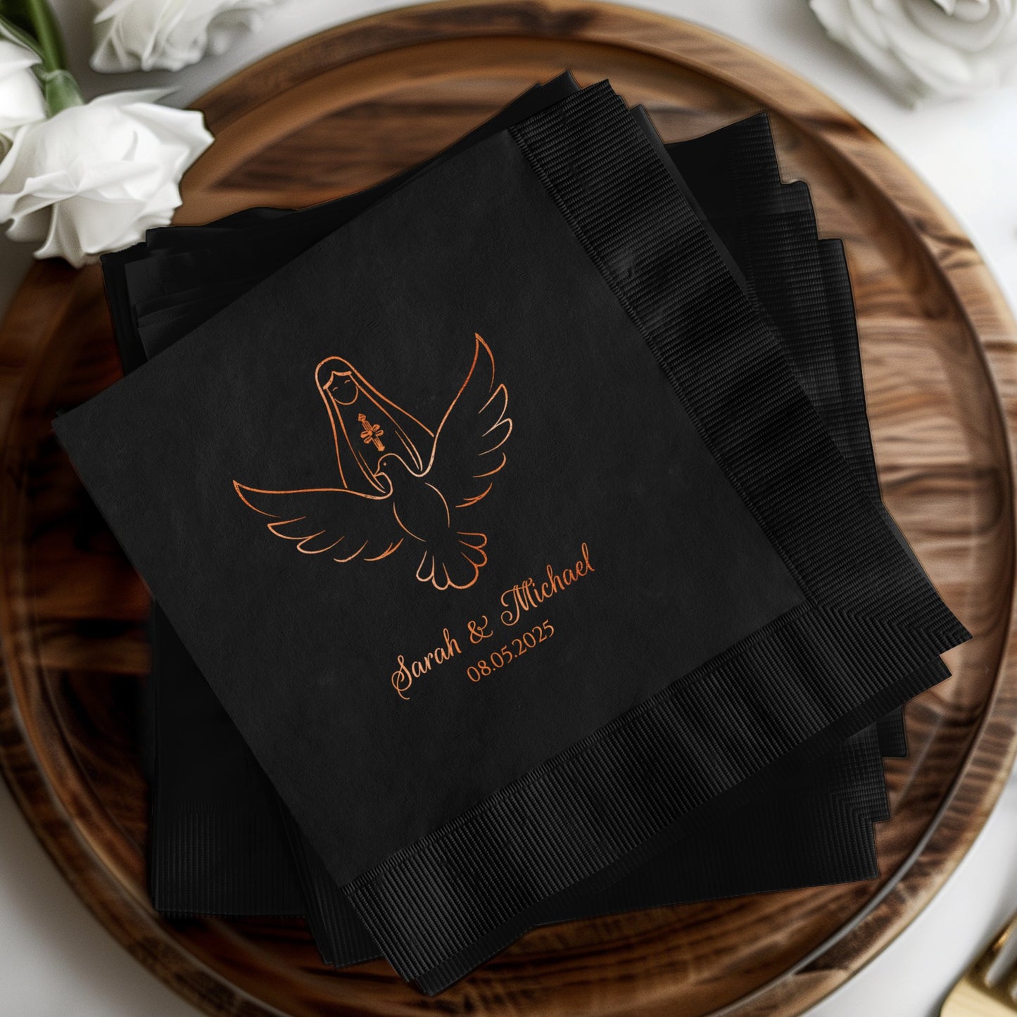 Customized wedding napkins with dove design product