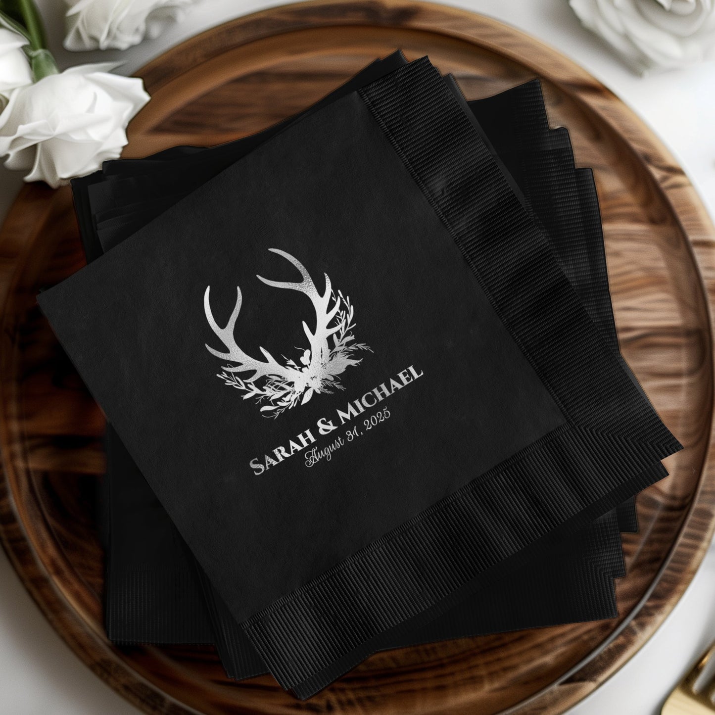 Personalized Wedding Napkins with Antlers Design product