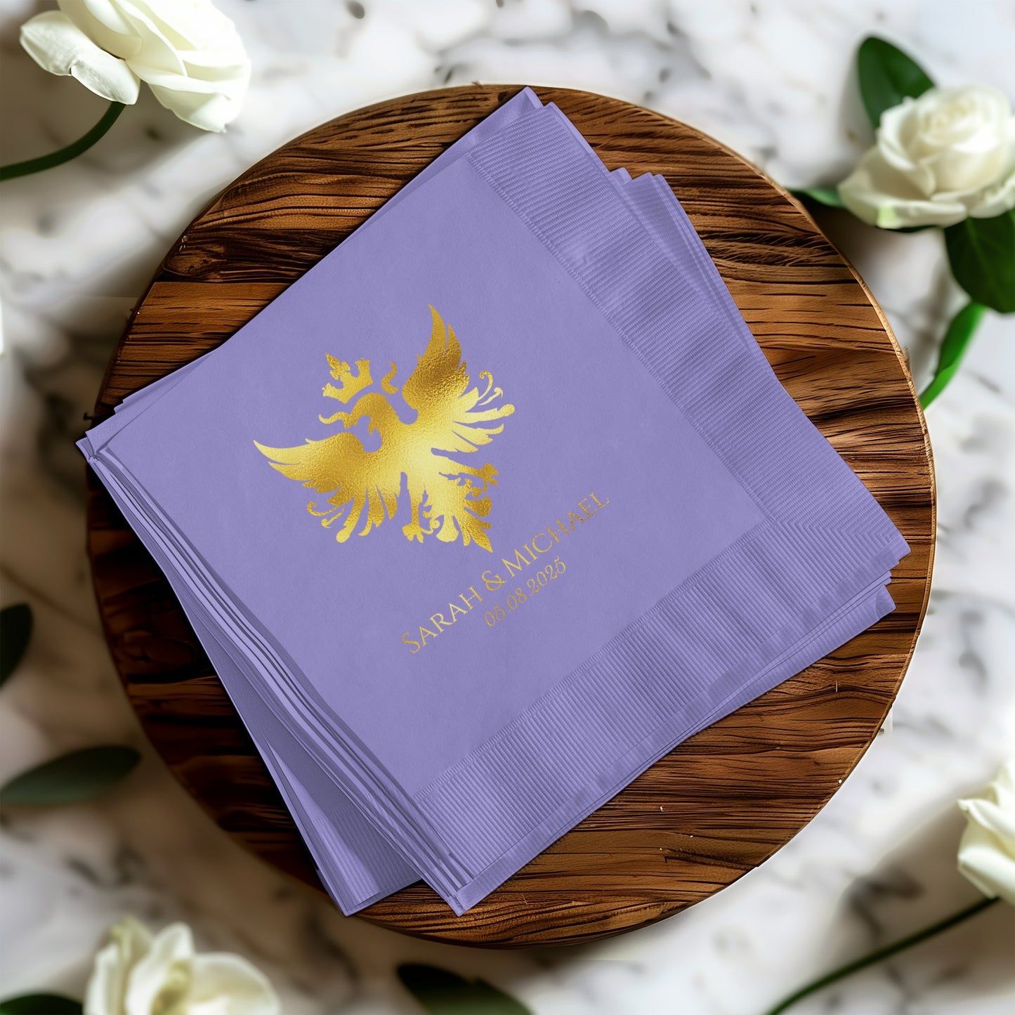 Personalized Wedding Date Purple Napkin product type