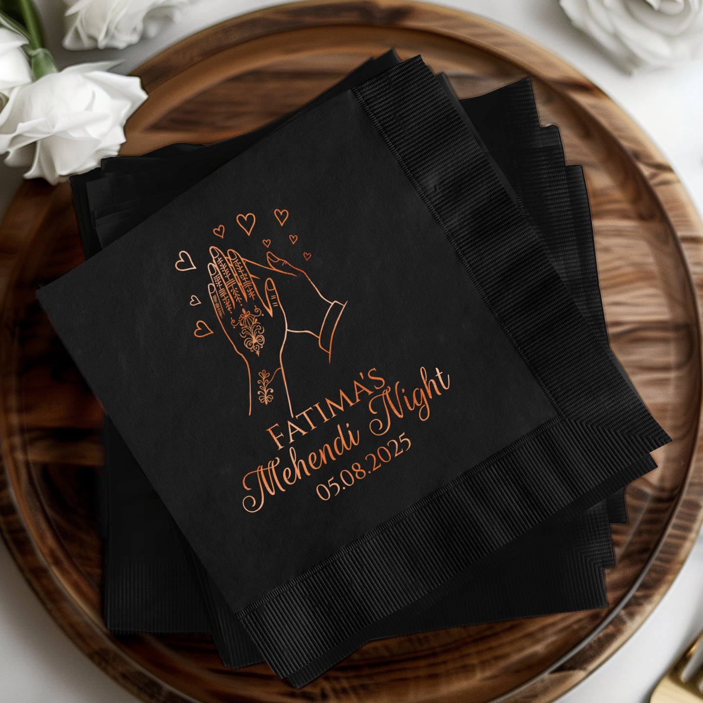 Personalized Black Mehendi Night Event Napkin product type