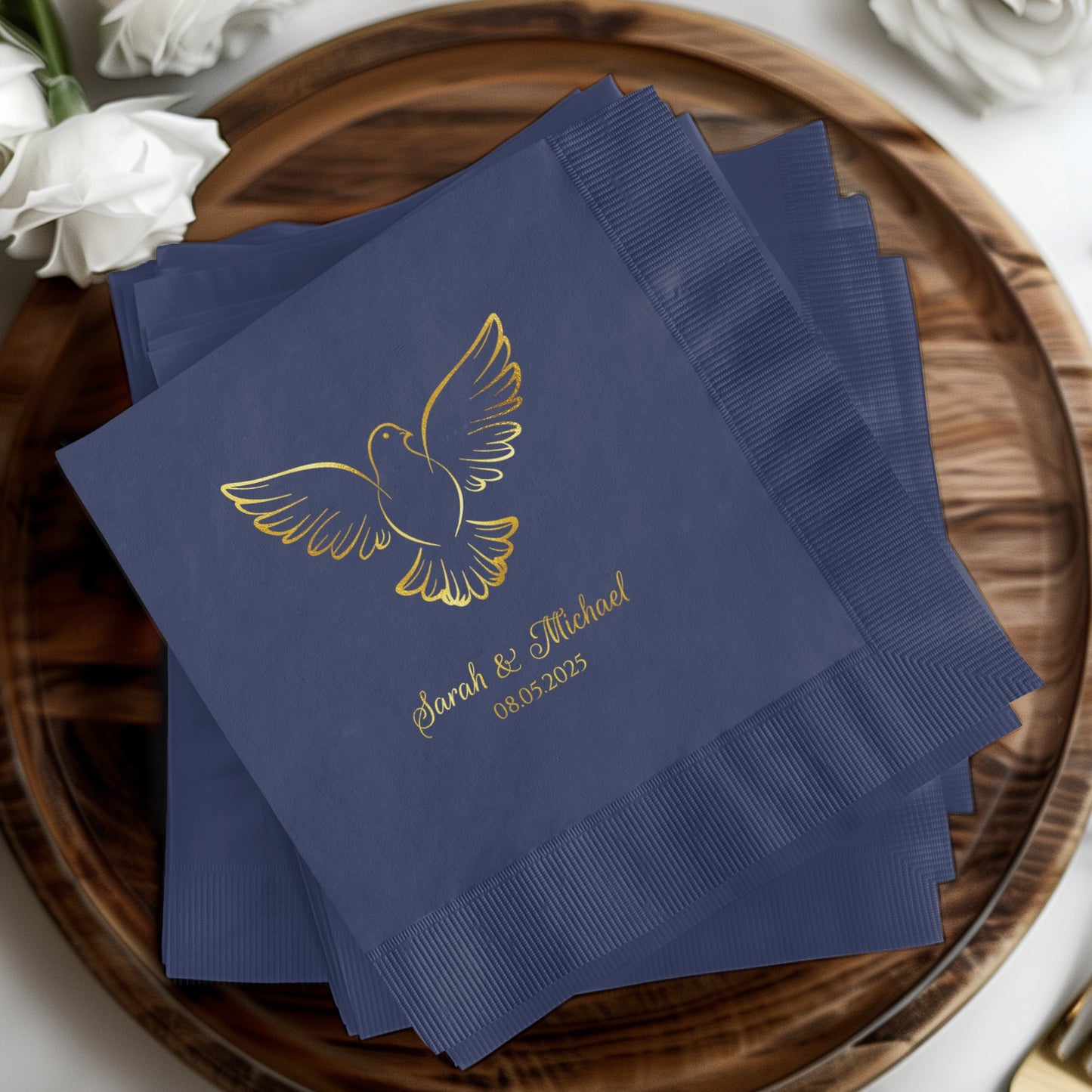 Custom Printed Navy Blue Wedding Napkins product